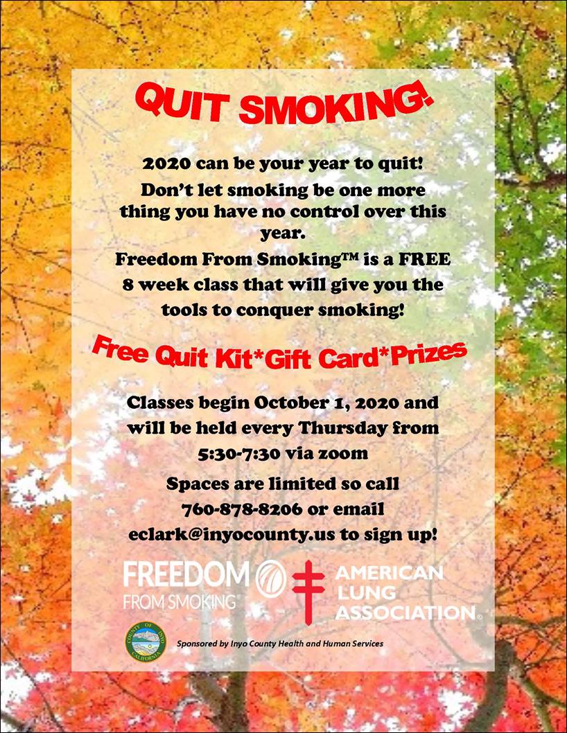 Fall color leaves with overlaid text describing quit smoking class