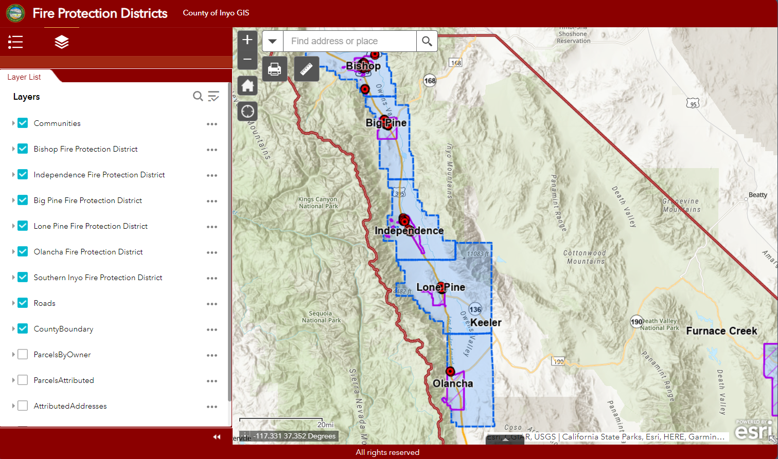 map of fire protection districts and hydrant locations