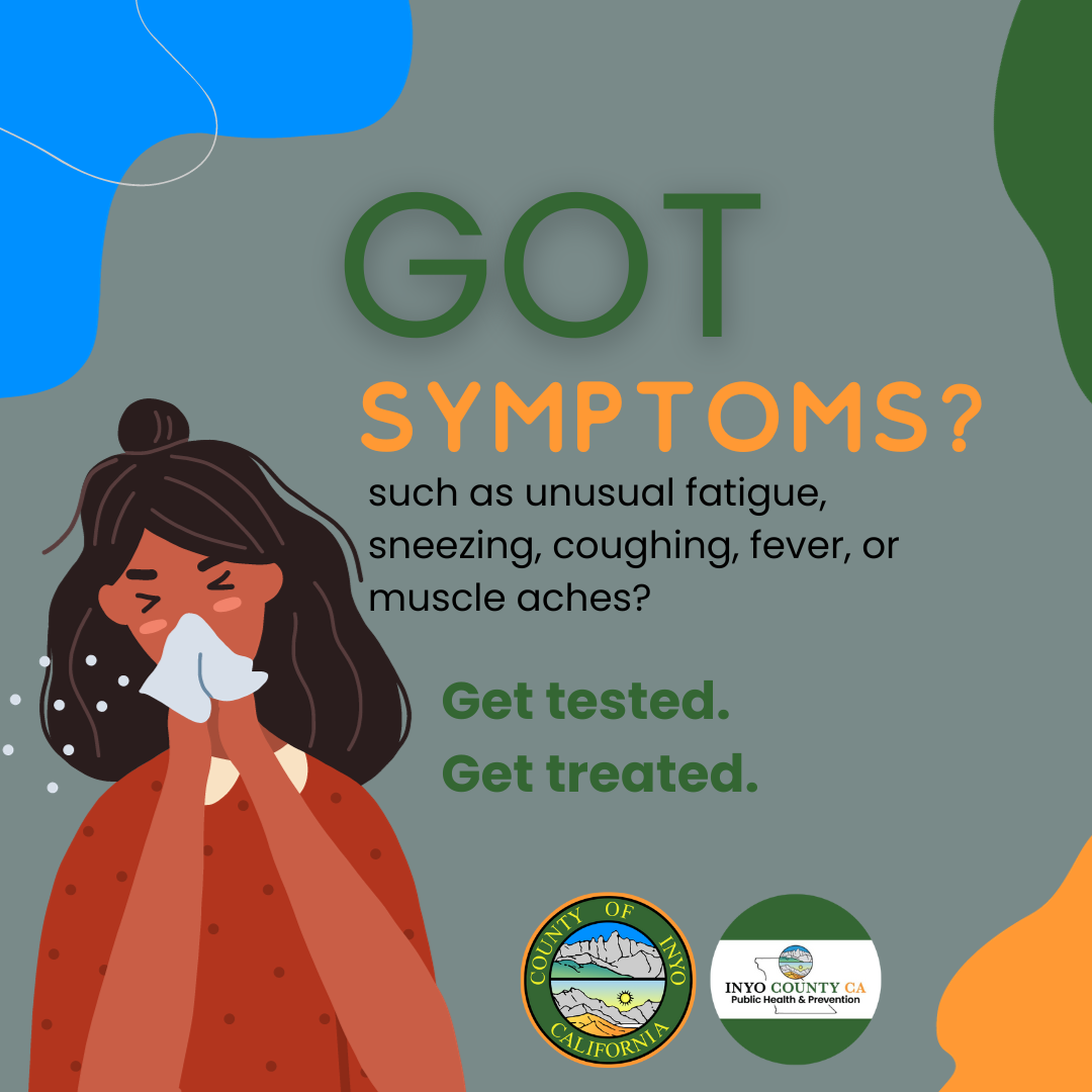 Person Sneezing. Got Symptoms? Get tested. Get treated.