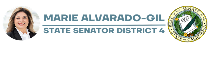 Title and photo of State Senator Marie Alvarado-Gil