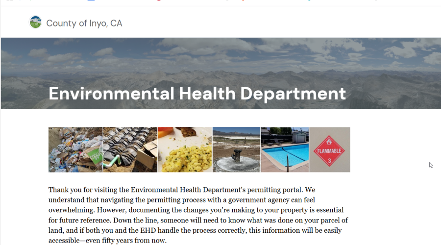 Webpage that says Environmental Health Department