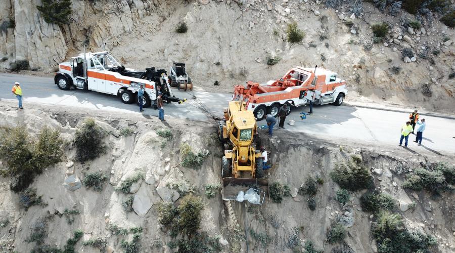 Drone Footage of Heavy Equipment Recovery Horseshoe Meadow Rd