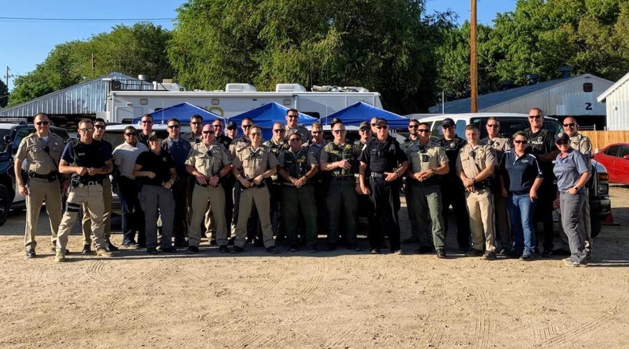 Uniformed Officers from CHP, Inyo and Mono Probation, Bishop PD, Inyo Sheriff, Mono Sheriff and Mammoth Lakes PD prepare to patrol the Tri County Fair