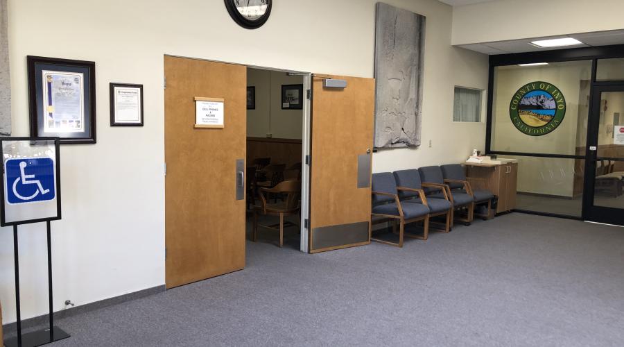 Lobby of Administrative Center showing entrance to Board of Supervisors Chambers.