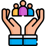 Two hands holding up 3 people
